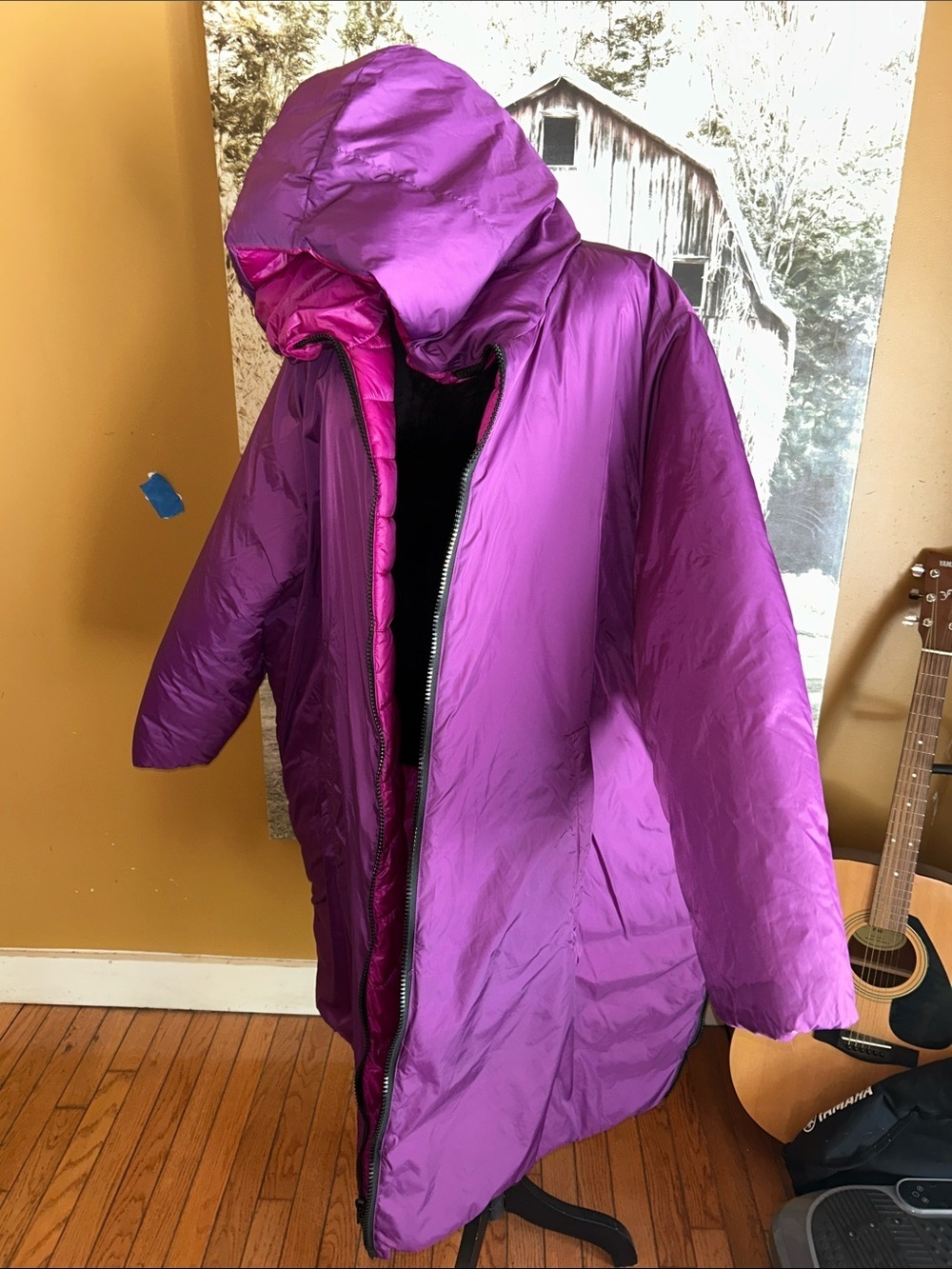 Ulla Popken Shiny Purple reversable Hooded Puffer Coat